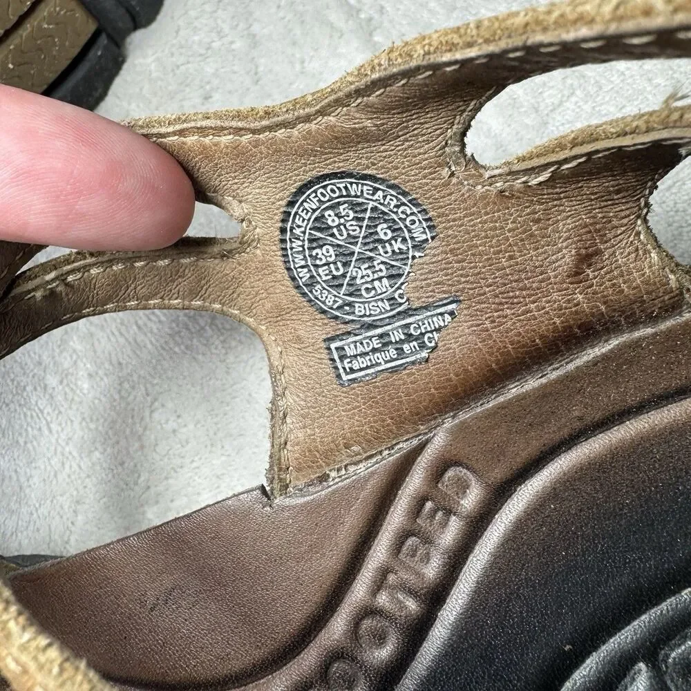 KEEN Women Leather Strappy Sandals Brown/Tan Buckle Adjustable US 8.5 EU 39